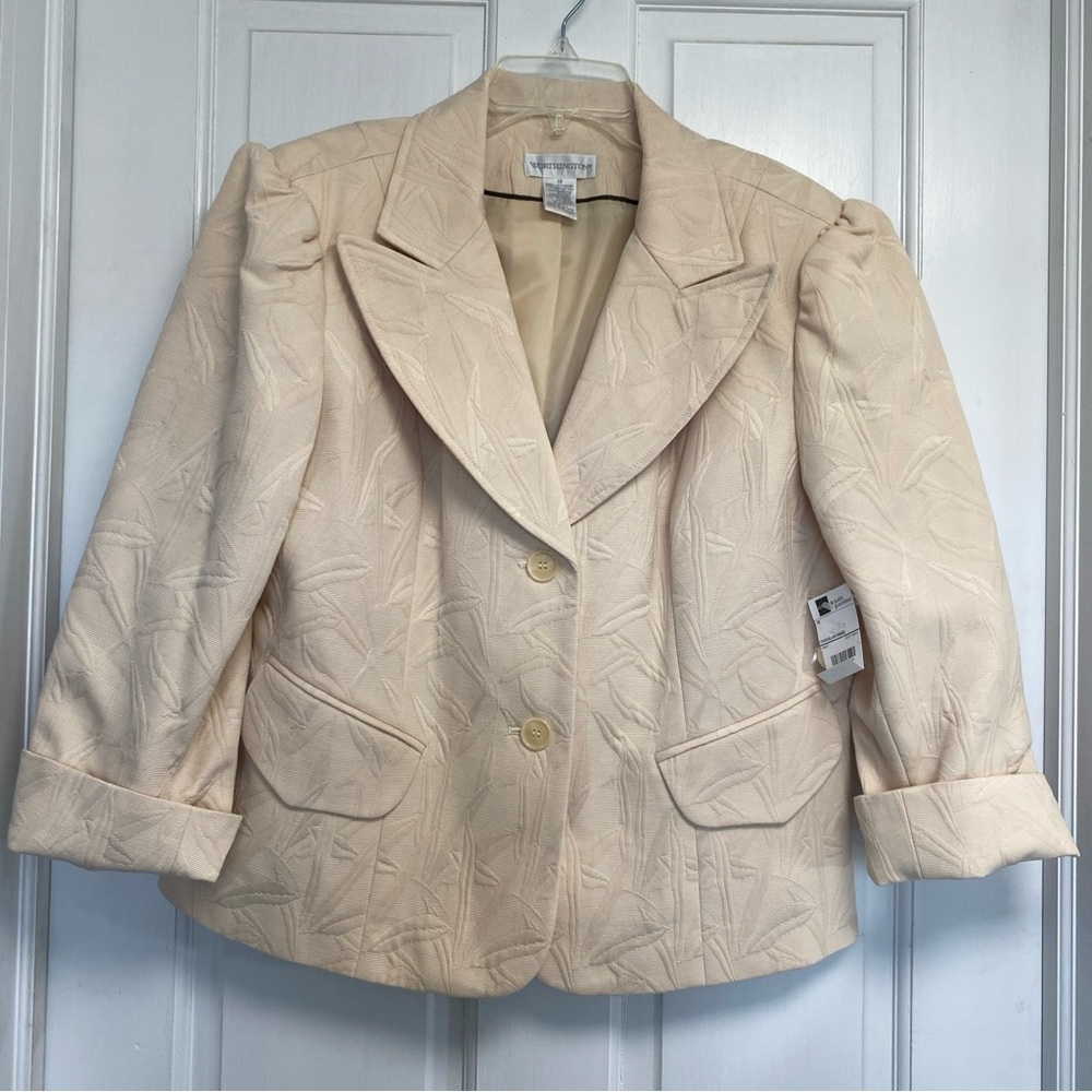 Worthington Blazer New Beige Plus Size 18 Floral Embroidered 3/4 sleeve Cream